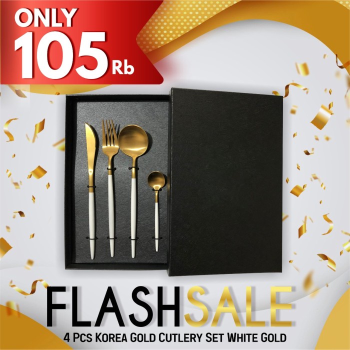 ST || NEW Sendok Makan Korea Garpu Set Stainless Steel Travel Warna Gold Emas - Gold White