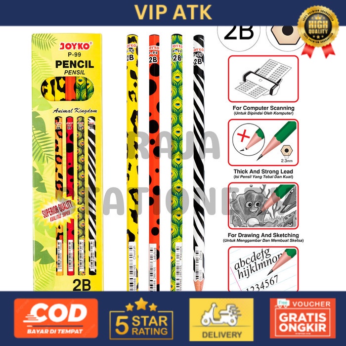 

JOYKO PENCIL PENSIL KAYU JOYKO 2B MOTIF HEWAN BINATANG P-99 [12PCS] alat tulis kantor atk