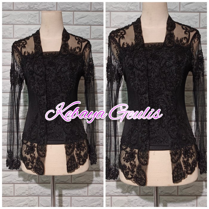 New atasan kebaya kutubaru tulle payet warna hitam elegant free longtorso - nude/rosegold, S