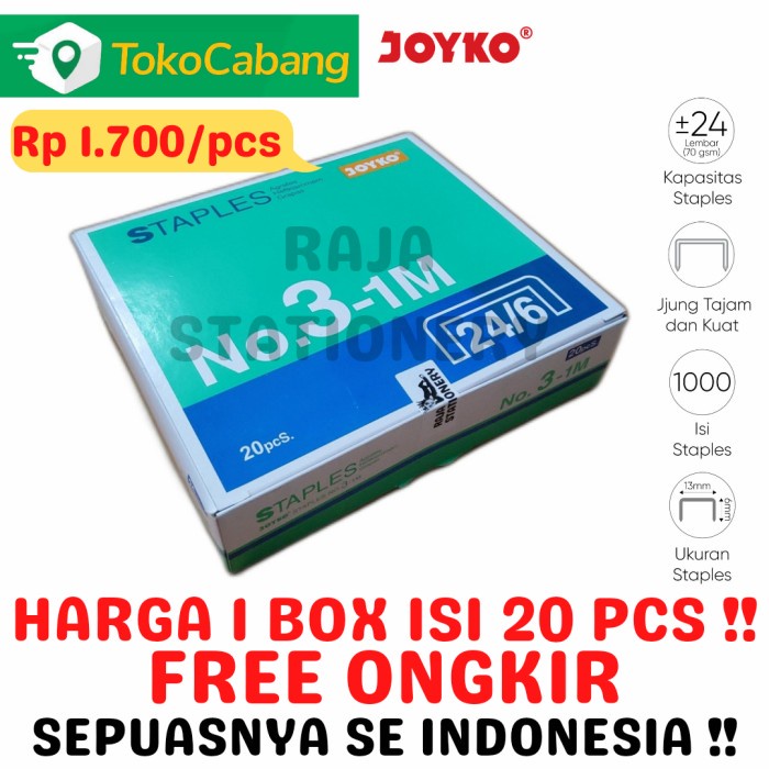 

JOYKO STAPLES NO.3 ISI STEPLER BESAR HEKTER JOYKO NO.3-1M [20PCS] alat tulis kantor atk