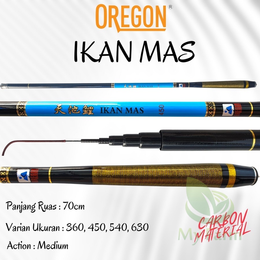 Joran Tegek Carbon Oregon Ikan Mas 360 450 540 630 Action Medium Tangkai Tongkat Pancing Ringan Baha