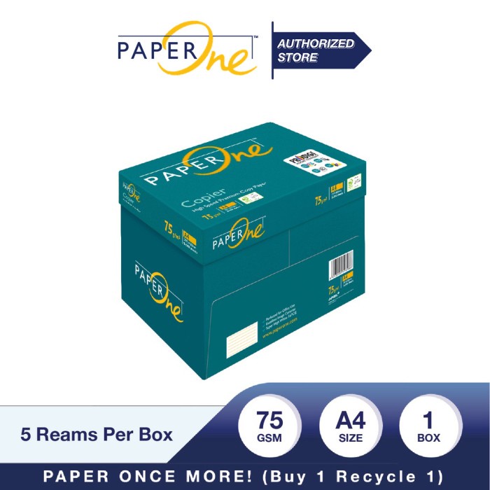 

PaperOne Kertas A4 75gr 1 Box ( 2500 lembar) Kertas HVS