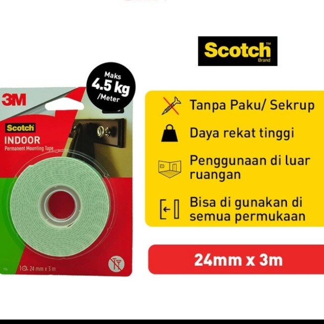 

Double Tape 3 M Scotch Mounting Tape 24mm x 3 Meter 110-3B Super Kuat -FN10