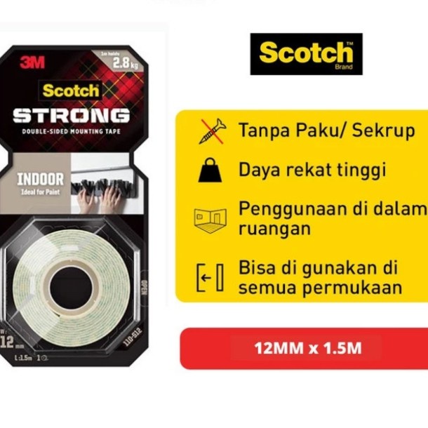 

Double Tape 3 M Scotch Indoor Mounting Tape 110-S12 12mm x 1,5 meter -FN10