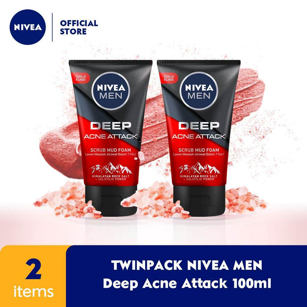NIVEA MEN Deep Acne Attack Scrub Mud Foam 100mL Twinpack