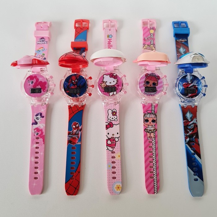 Jam Tangan Anak Lampu musik Motif Hellokitty Ultraman LOL Spiderman LP - LOL