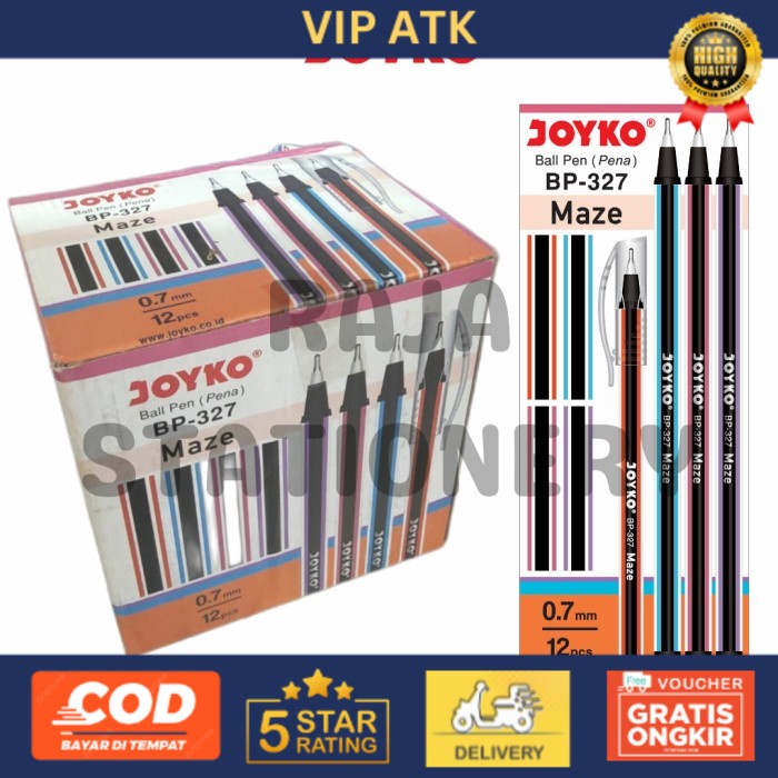 

TERMURAH!! PEN JOYKO HITAM BIRU MERAH 0.7 PEN LILIN BP-327 [144PCS] - Hitam alat tulis kantor atk