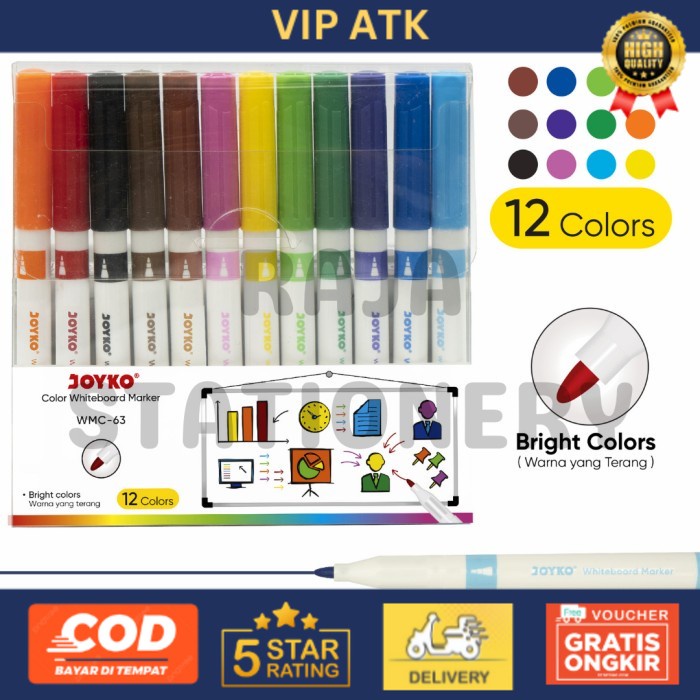 

Joyko Whiteboard Marker 12 COLOURS / Spidol Papan Tulis Warna WMC-63 alat tulis kantor atk