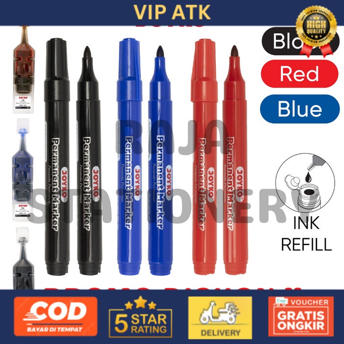 

Joyko Permanent Marker REFILLABLE / Spidol Permanen Joyko ISI ULANG - Hitam, REFILL SAJA alat tulis kantor atk