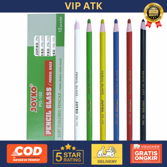 

JOYKO PENCIL GLASS PENSIL KACA JOYKO PUTIH HITAM MERAH PG-100 [12PCS] - Putih alat tulis kantor atk