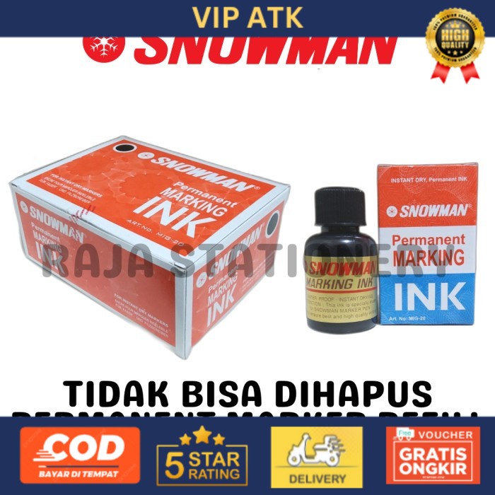SNOWMAN PERMANENT MARKER REFILL TINTA ISI ULANG SPIDOL SNOWMAN [12PCS] - Hitam alat tulis kantor atk