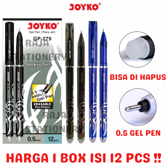 

JOYKO ERASABLE GEL PEN HITAM BIRU PULPEN BISA DIHAPUS GP-279 [12PCS] - Hitam alat tulis kantor atk