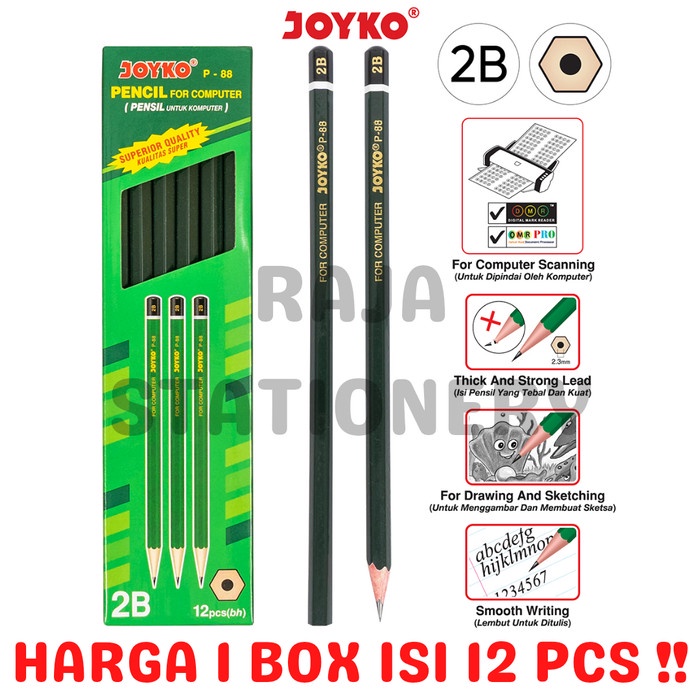 

JOYKO PENCIL PENSIL KAYU JOYKO 2B KOMPUTER UJIAN P-88 1 BOX 12 PCS alat tulis kantor atk