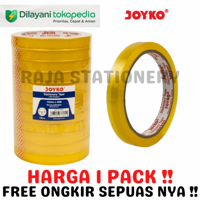 

JOYKO TAPE ISOLASI BENING 12mm 24mm 50 Yard LAKBAN SELOTIP 1 SLOP - 12mm 12 PCS alat tulis kantor atk