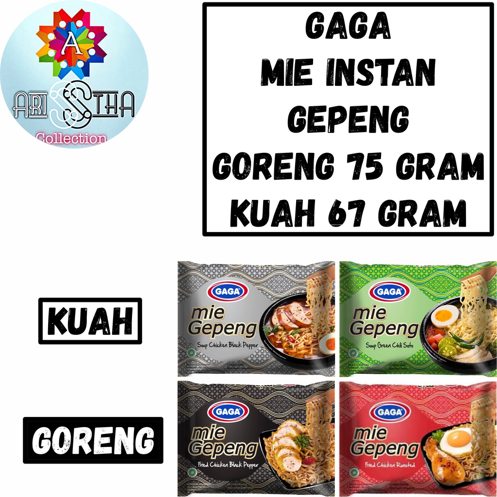 Gaga Mie Gepeng Mi Instan Kemasan 75 Gram Lada Hitam Ayam Panggang