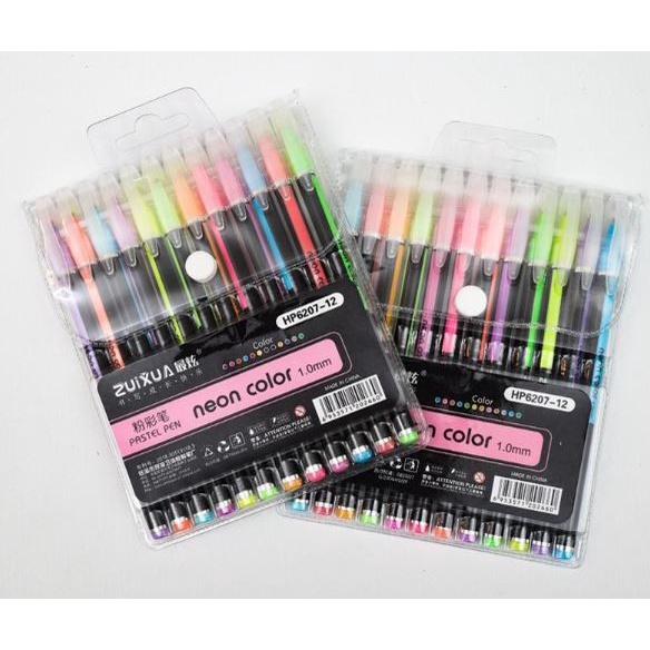 

Pulpen Gel Neon Color / Pen Pastel Warna Warni 1 set 12 Warna murah