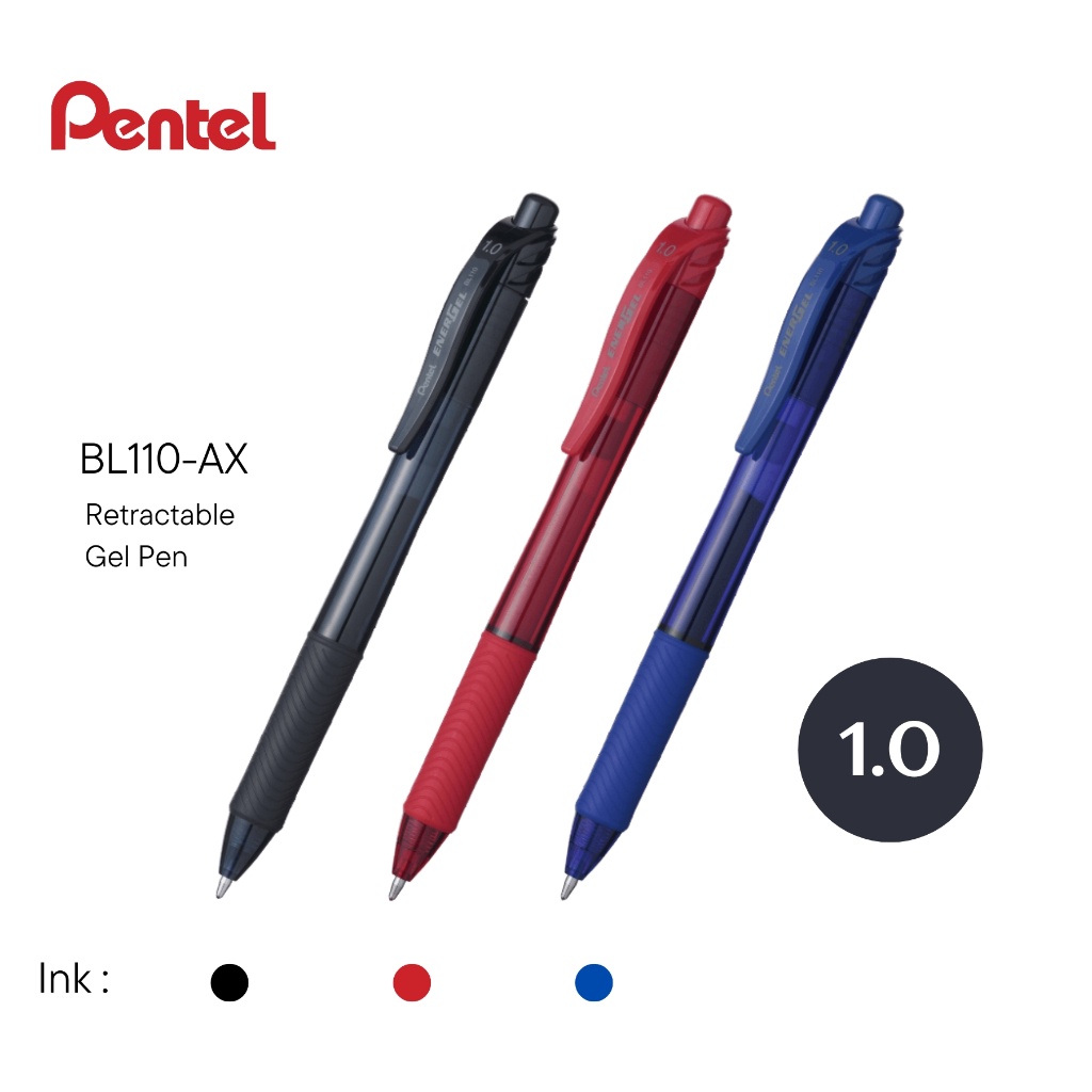 

Pulpen Gel Pentel BL110-AX EnerGel Retractable Gel Roller Pen Tip 1.0 mm Tinta Hitam Biru Merah Berkualitas - Satuan- SHSNP