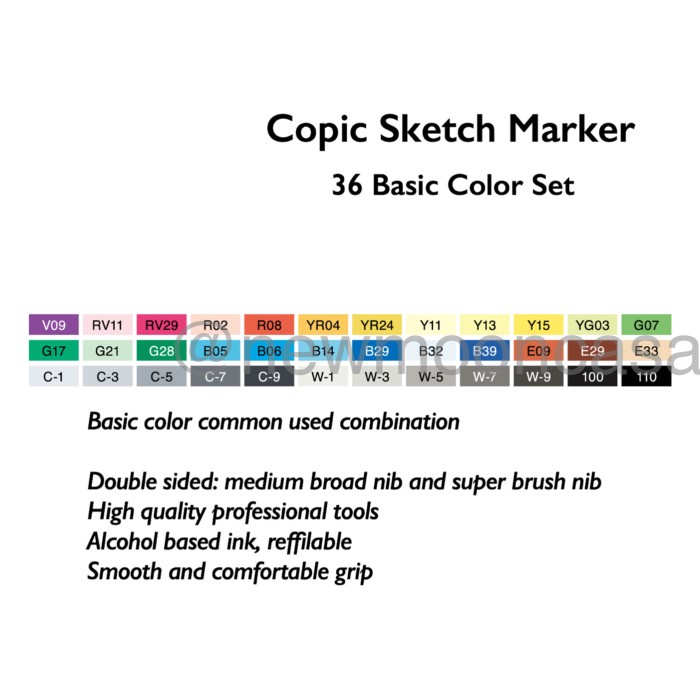 

Copic Sketch Marker Set 36 Basic Color Spidol Gambar Manga Aristektur