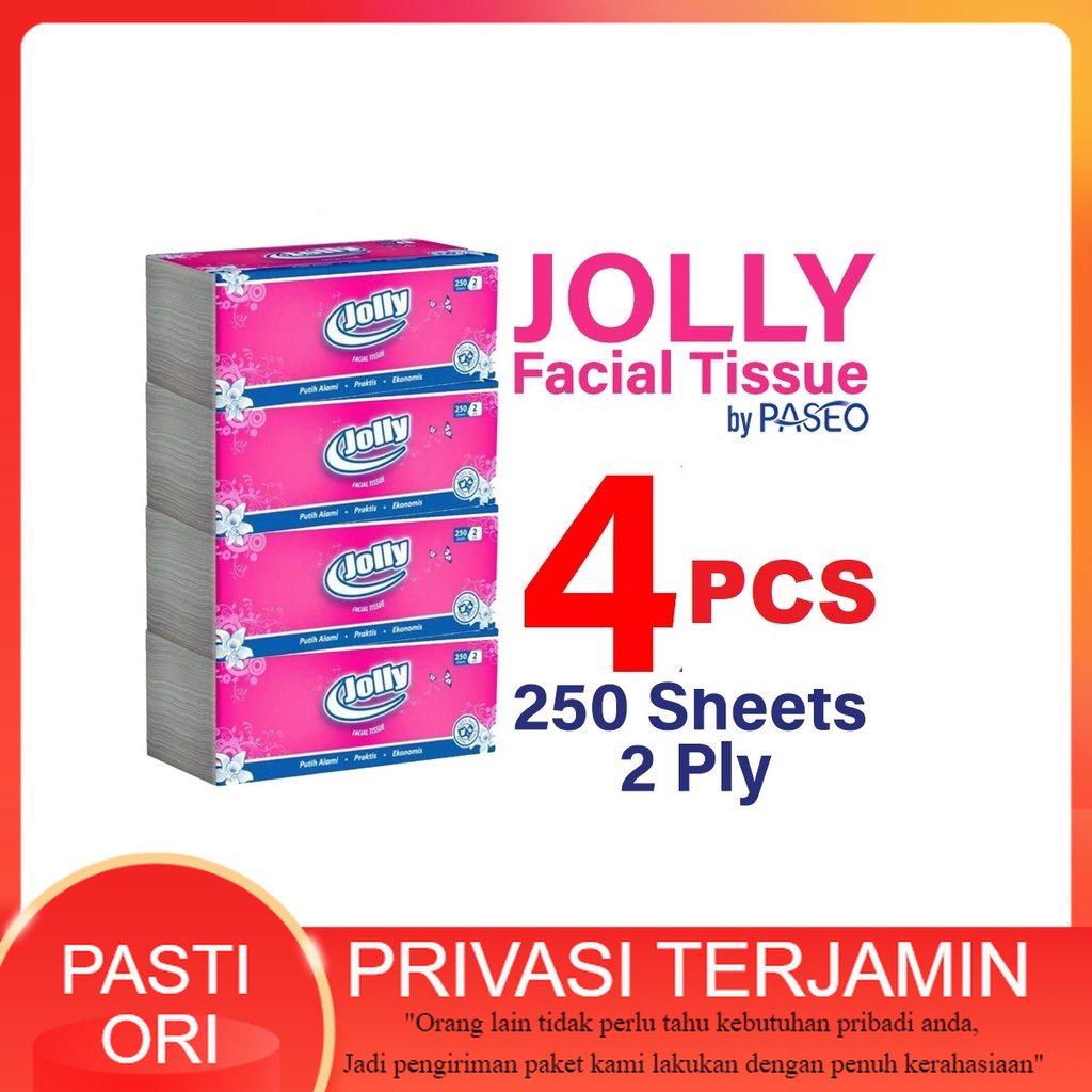 Tissue Jolly 250s 2ply 4pcs / Jolly Facial Tissue 4 pcs 250 Sheet 2 Ply Tisu 250Sheet Sheets / Joly