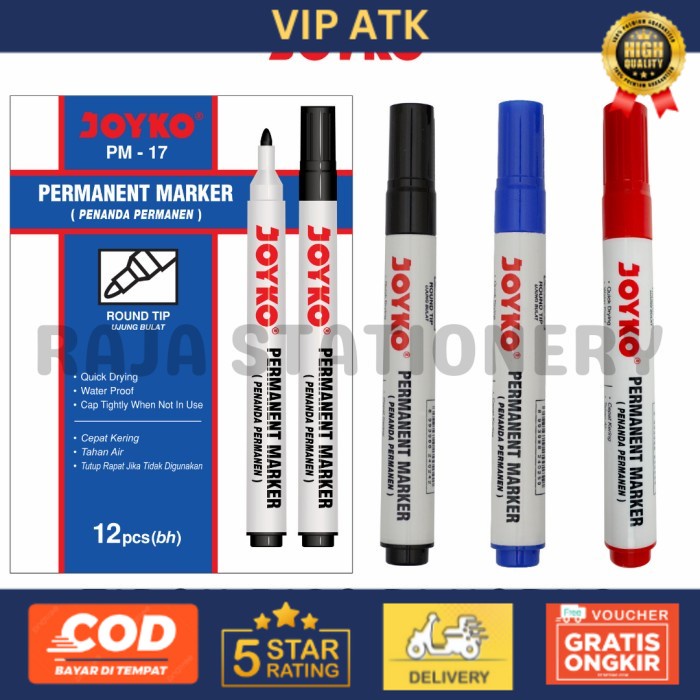 

JOYKO PERMANENT MARKER SPIDOL PERMANEN JOYKO PM-17~19 1 BOX 12 PCS - Hitam alat tulis kantor atk