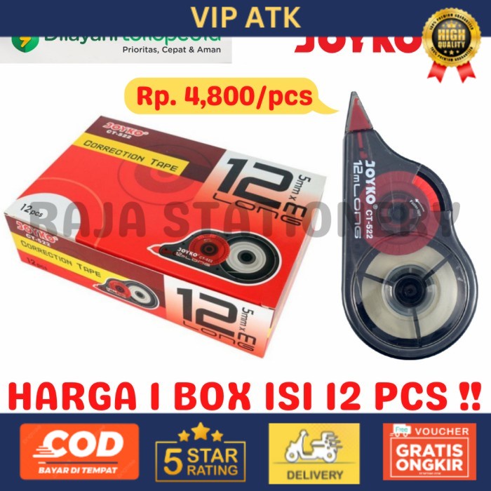 

JOYKO CORRECTION TAPE 12m TIPEX KERTAS JOYKO TIPX CT-522 1 BOX 12 PCS alat tulis kantor atk