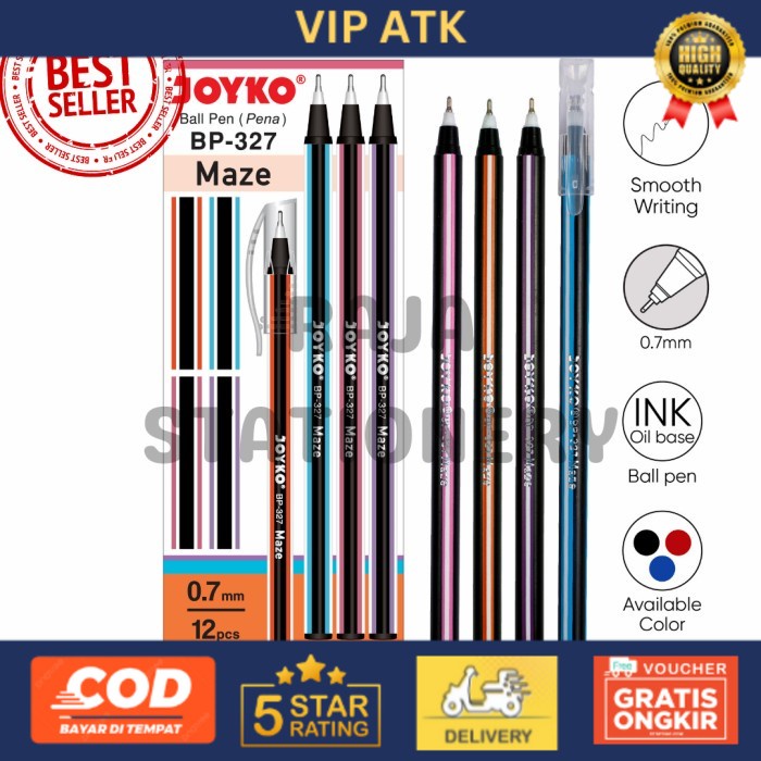 

TERMURAH!! JOYKO BALL PEN MAZE PULPEN LILIN JOYKO BP-327 1 BOX 12 PCS - Hitam alat tulis kantor atk