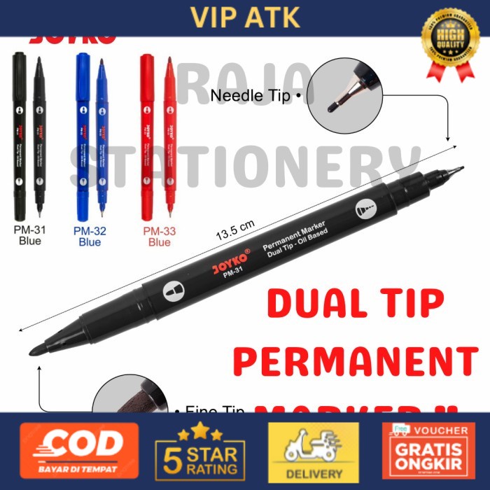 

Joyko Permanent Marker DUAL TIP / Spidol Permanen Joyko PM 31~33 - Hitam alat tulis kantor atk