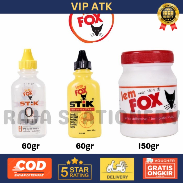 

Lem Fox Putih Transparent 60gr 150gr Botol Stik Stick PVAC Kayu Kertas - 150gr PUTIH alat tulis kantor atk