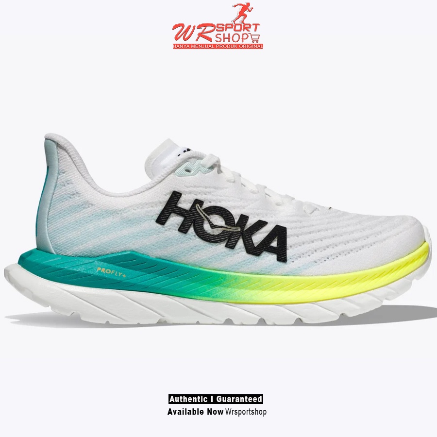 Sepatu Lari Pria Hoka Mach 5 Wide White/Blue Glass ORIGINAL