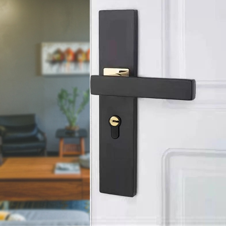Set pegangan pintu gaya Eropa Gagang pintu kamar tidur Set Kunci Pintu Gagang Pintu Senyap