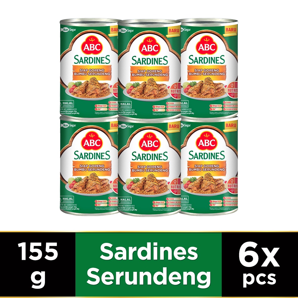 

ABC Sarden Siap Goreng Bumbu Serundeng 155 g - Multipack 6 pcs