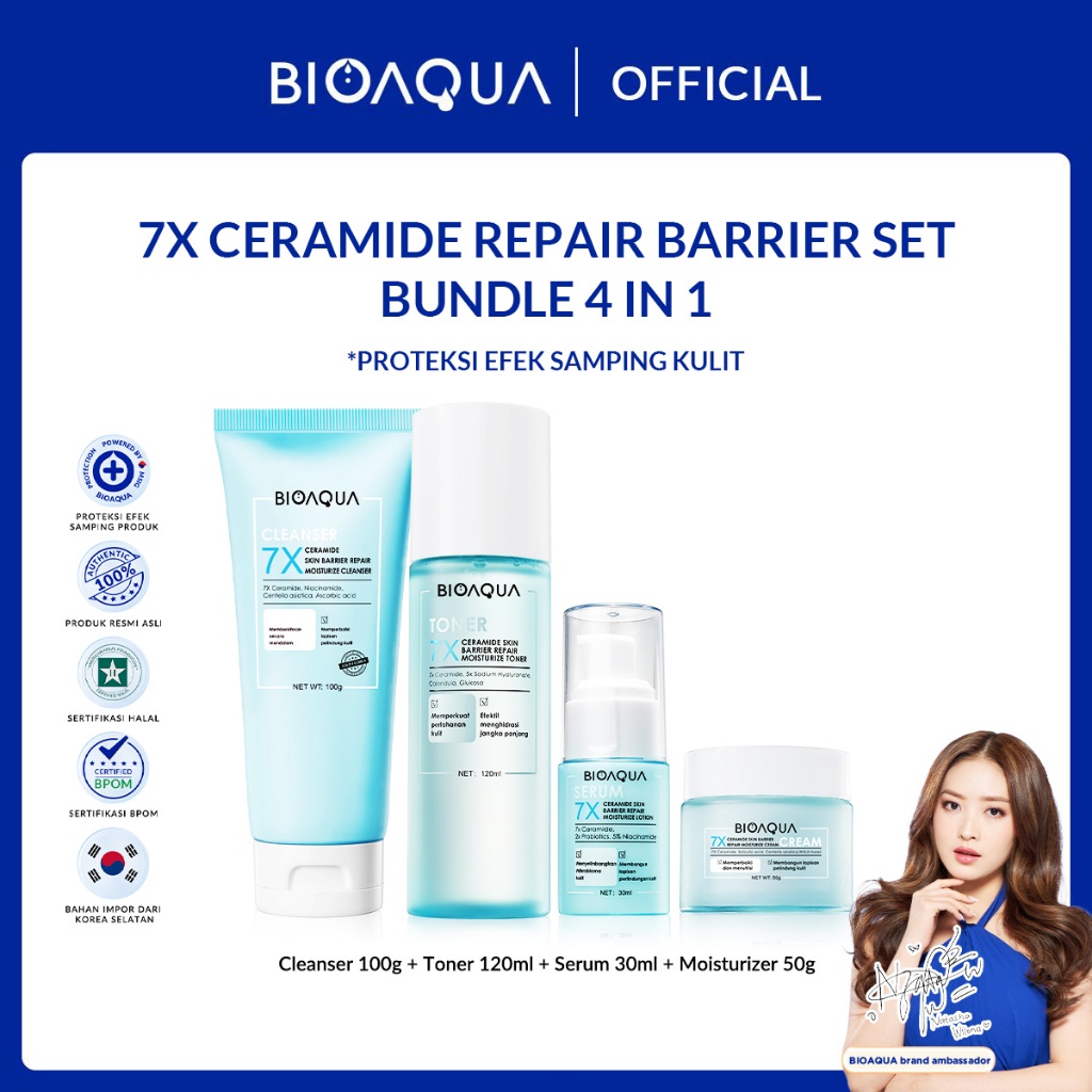 BIOAQUA 7X Ceramide Skincare Paket Repair Barrier Set With Moisturizer Cream/Hydrating Toner/Serum W