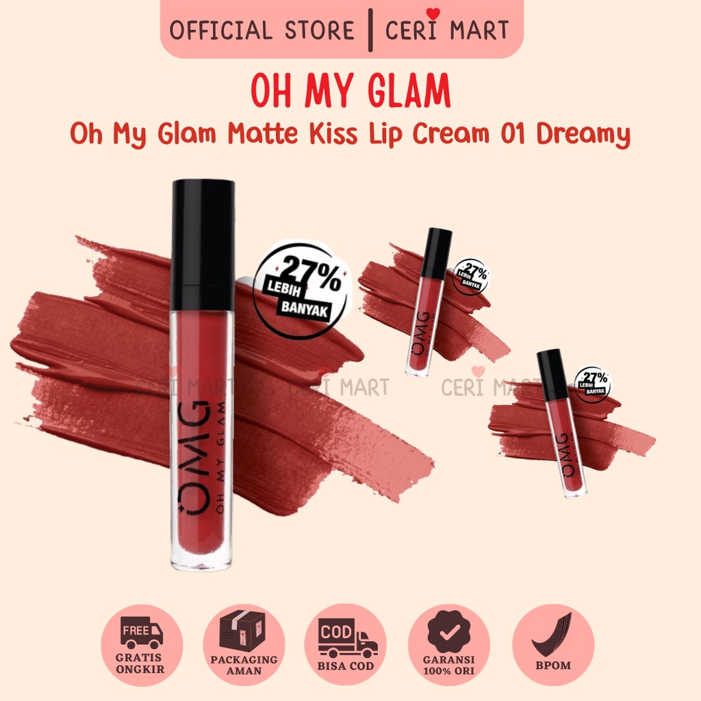 OMG OH MY GLAM Matte Kiss Lip Cream 01 Dreamy 3.5 g - Lip Cream Matte Dengan Warna Intense BPOM