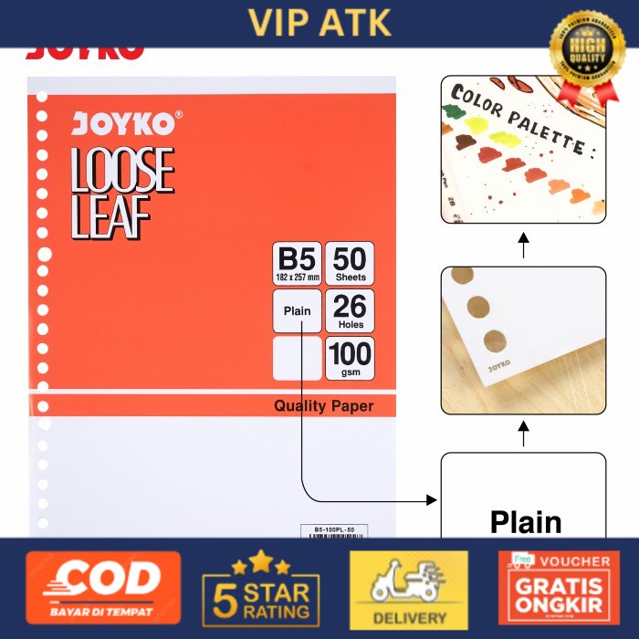 

alat tulis kantor atk Joyko Loose Leaf B5 Plain / Kertas Binder Joyko Polos Tebal 100PL - 50 Lembar