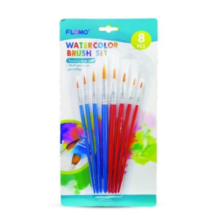 

alat tulis kantor atk Flomo Watercolor Brush Set Round & Flat Tip 8pcs / Set Kuas