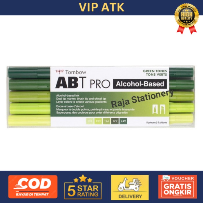 

alat tulis kantor atk Tombow ABT Pro Green Tones Dual Brush Pen Set / Spidol Warna
