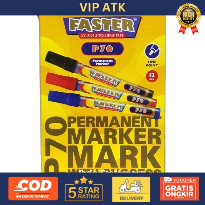 

FASTER PERMANENT MARKER P70 BLACK SPIDOL PERMANENT HITAM [12PCS] alat tulis kantor atk