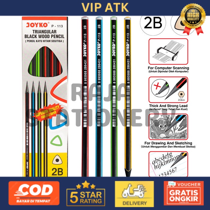 

JOYKO PENCIL PENSIL KAYU JOYKO 2B HITAM SEGITIGA P-113 [12PCS] alat tulis kantor atk