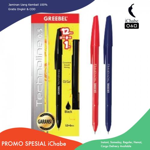 

[Bisa COD] AA Pulpen Greebel Ballpen Technoline 12pcs Ukuran 0.5mm Warna: Hitam, Biru, Merah Biru Pen