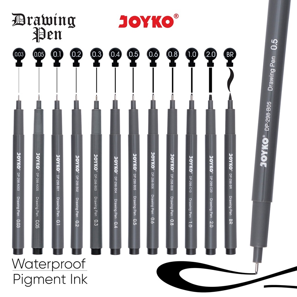 

Drawing Pen Joyko DP-298 Pena Gambar Waterproof Pigment Ink Semua Ukuran - SATUAN - AGB