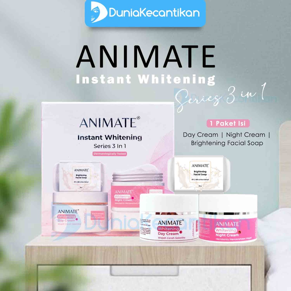 Animate Instan Whitening 3in1 Series Paket Animate Memutihkan Wajah Paket Skincare Murah Krim Pemuti
