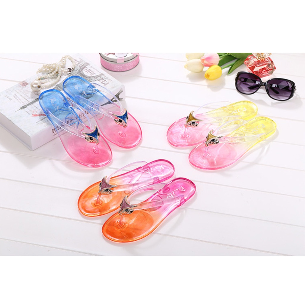 Sandal Jepit Jelly Crystal Transparan FOX-01 OKAIDO Bahan Import Kekinian