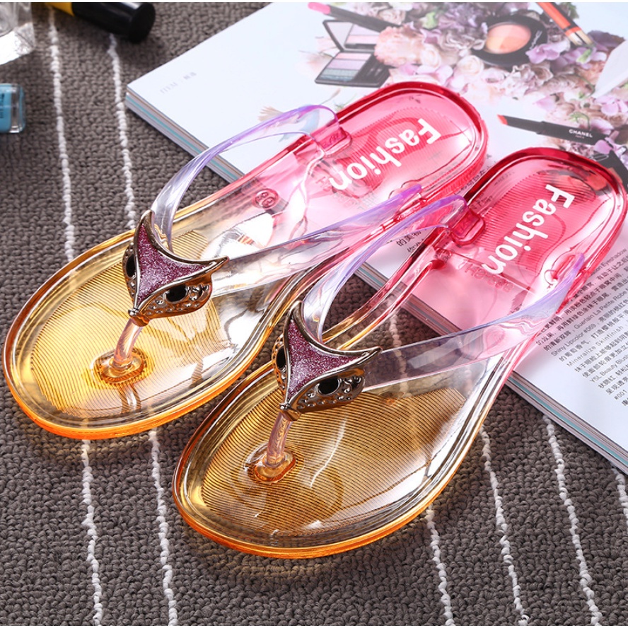 Sandal Jepit Jelly Crystal Transparan FOX-01 OKAIDO Bahan Import Kekinian