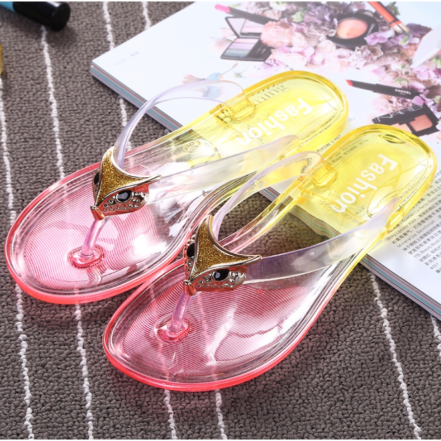 Sandal Jepit Jelly Crystal Transparan FOX-01 OKAIDO Bahan Import Kekinian