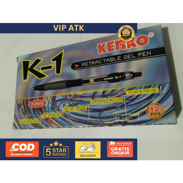 

Pulpen Gel Kenko K-1 0.5mm Hitam Original (1lusin) - Biru
