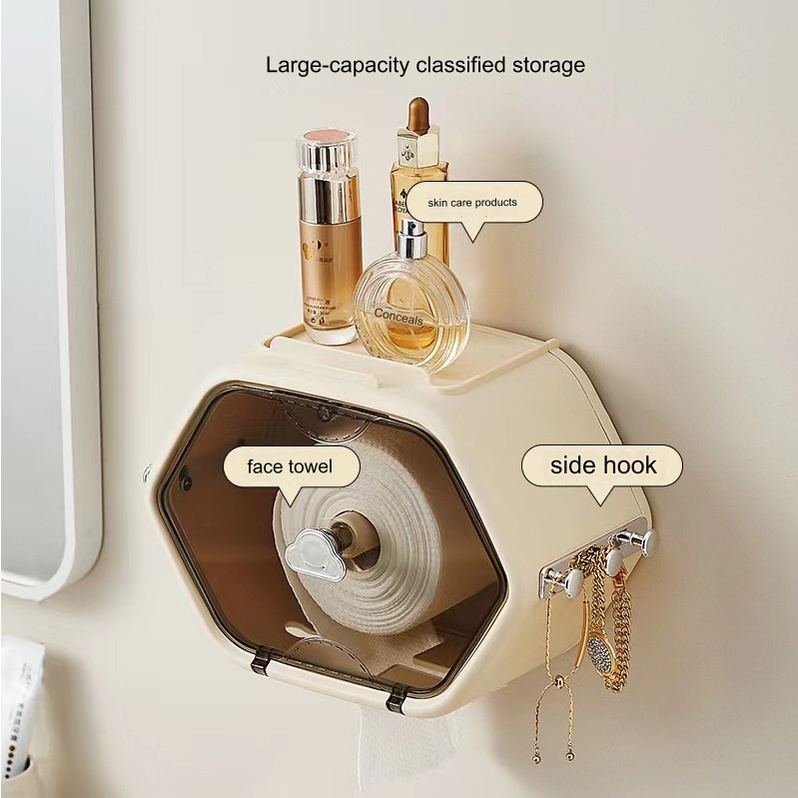 KITAKATA OGASU UFORU Rak Storage Kamar Mandi Multifungsi Tempat Tisu Estetik Kamar Mandi DIY Storage Tisu Perlengkapan Kamar Mandi Tisu Box