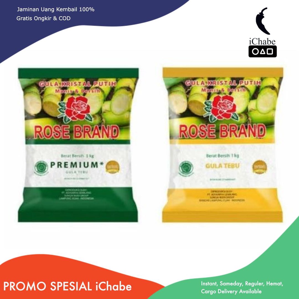 

(Bisa COD) Gula Pasir Premium & Gula Tebu RoseBrand 1KG Food Sugar