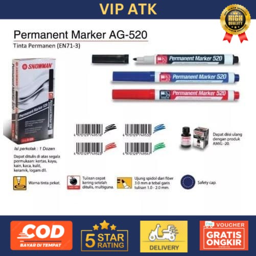 SPIDOL PERMANENT KECIL SNOWMAN AG 520 - Hitam