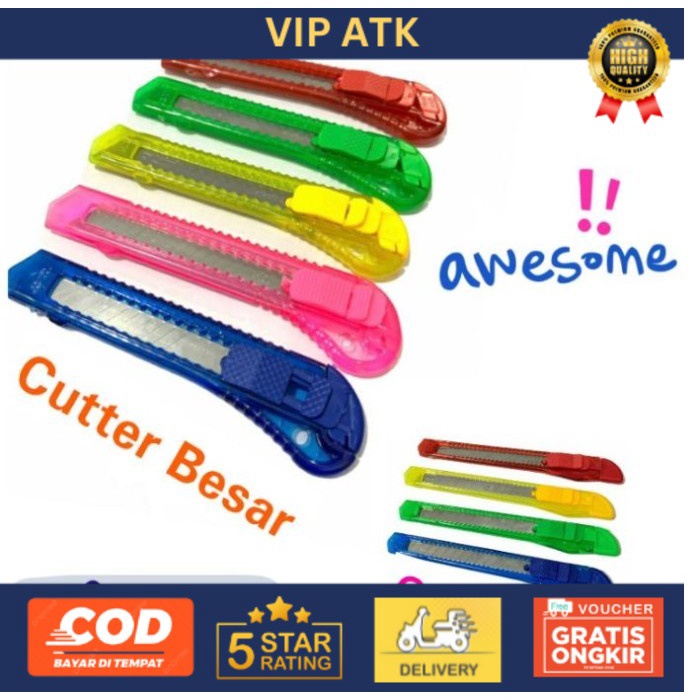 

CUTTER / KATER BESAR - KECIL PLASTIK WARNA BENING TRANSPASARAN MURAH - BESAR