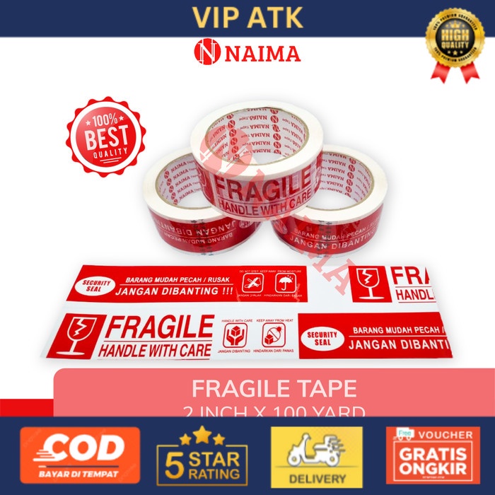 

LAKBAN FRAGILE MERAH / PUTIH JANGAN DIBANTING 100 YARD (48mm) NAIMA